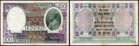 One Hundred Rupees Bank Note of King George V Signed by H. Denning of 1927 of Madras Circle.