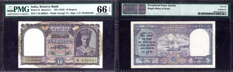 British INDIA Notes
K.G.VI 
10 Rupees 6
British India, 1944, King George VI, ...