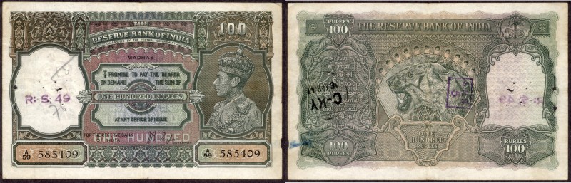 British INDIA Notes
K.G.VI
100 Rupees 9
British India, 1938, King George VI, ...