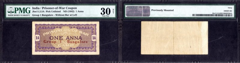 British INDIA Notes
Prisoner of War Coupon, World War II, 1942, One Anna, Group...