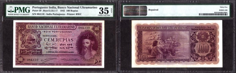 Portuguese India
Indo-Portuguese, 1945, Cem Rupias (100 Rupees), Banco Nacional...