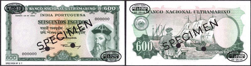 Portuguese India
Indo-Portuguese, 1959, 600 (Seiscentos) Escudos, Specimen, Ban...