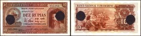 Cancelled Ten Rupias Bank Note of Banco Nacional Ultramarino of Indo Portuguese of 1945.