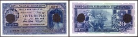 Cancelled Twenty Rupias Bank Note of Banco Nacional Ultramarino of Indo Portuguese of 1945.