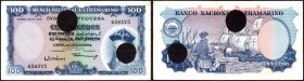 Cancelled One Hundred Escudos Bank Note of Banco Nacional Ultramarino of Indo Portuguese of 1959.