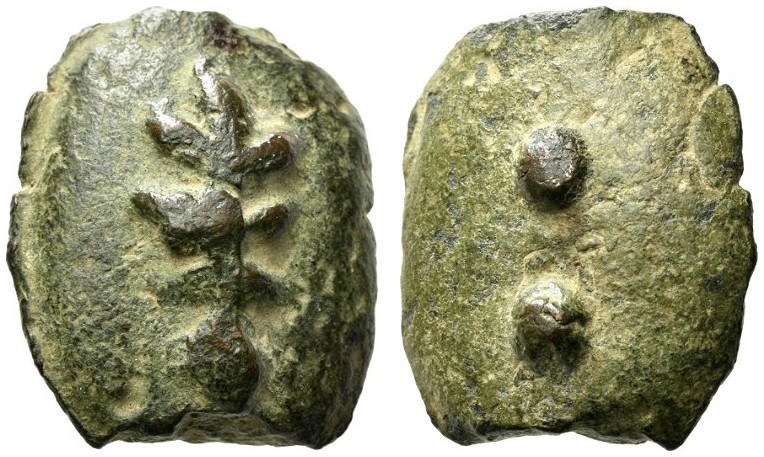 ETRURIA or UMBRIA, uncertain mint. Third century BC. Sextans (Bronze, 21x25mm, 2...