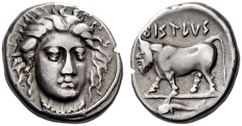 CAMPANIA, Phistelia. Circa 405-400 BC. Didrachm (Silver, 19mm, 7.42 g 1). Facing...