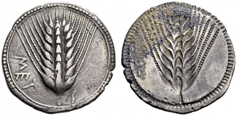 LUCANIA, Metapontum. Circa 540-510 BC. Stater (Silver, 27mm, 8.15 g 12). ΜΕΤ Ear...