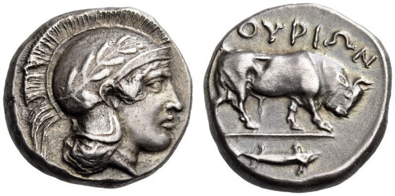 LUCANIA, Thourioi. Circa 443-400 BC. Stater (Silver, 18mm, 8.03 g 9). Head of At...