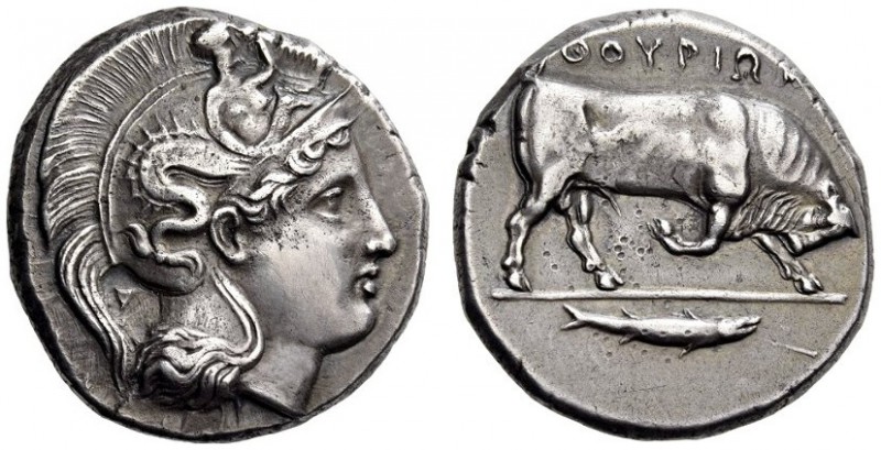 LUCANIA, Thourioi. Circa 400-350 BC. Distater (Silver, 24mm, 15.70 g). Head of A...