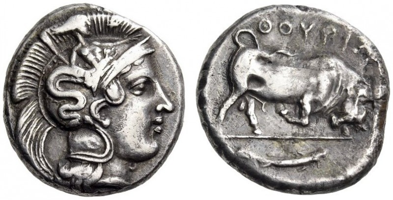 LUCANIA, Thourioi. Circa 400-350 BC. Stater (Silver, 20mm, 7.34 g 7). Head of At...