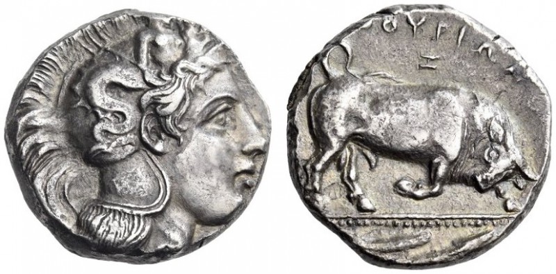 LUCANIA, Thourioi. Circa 350-300 BC. Distater (Silver, 23mm, 15.99 g 3). Head of...