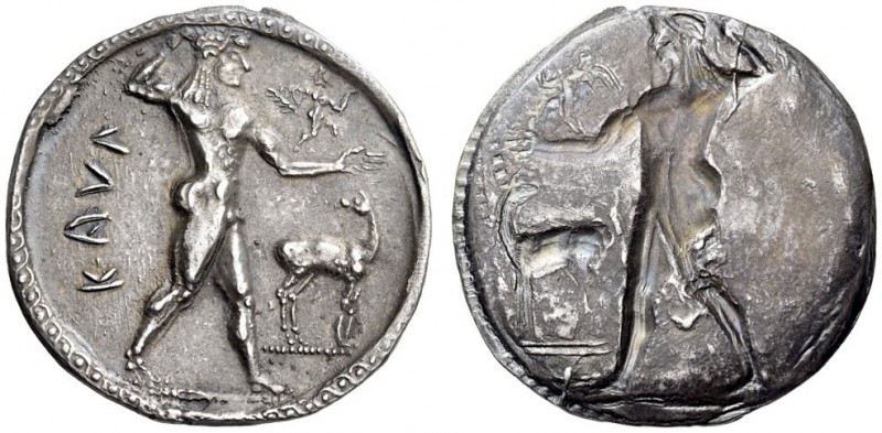 BRUTTIUM, Kaulonia. Circa 525-500 BC. Stater (Silver, 30mm, 7.93 g 12). ΚΑVΛ Apo...