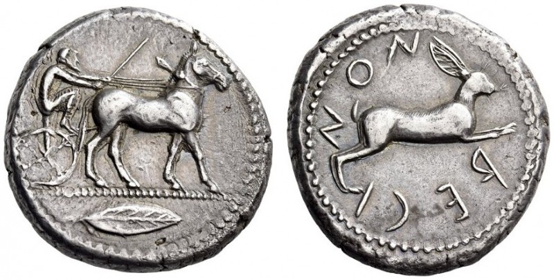 BRUTTIUM, Rhegion. Circa 480-462 BC. Tetradrachm (Silver, 26mm, 17.26 g 2). Bear...
