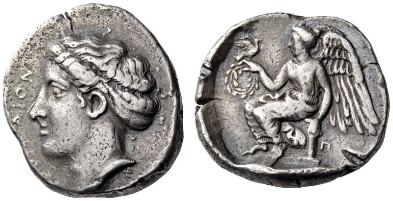 BRUTTIUM, Terina. Circa 420-400 BC. Stater (Silver, 20mm, 7.77 g 4). ΤΕΡΙΝΑΙΟΝ H...