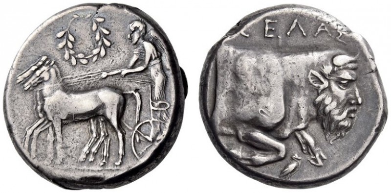 SICILY, Gela. Circa 425-420 BC. Tetradrachm (Silver, 23mm, 17.36 g 7). Nike driv...