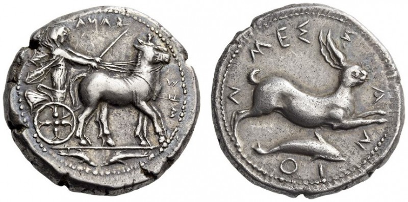SICILY, Messana. 420-413 BC. Tetradrachm (Silver, 26mm, 17.31 g 12). ΜΕΣΣΑΝΑ (re...