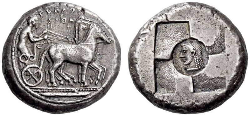 SICILY, Syracuse. Circa 510-500 BC. Tetradrachm (Silver, 22mm, 17.15 g 1). ϞΥΡΑϘ...