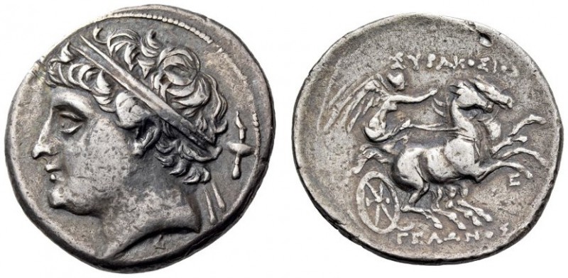 SICILY, Syracuse. Gelon, son of Hieron II, 275-215 BC. 8 Litrai (Silver, 22mm, 7...
