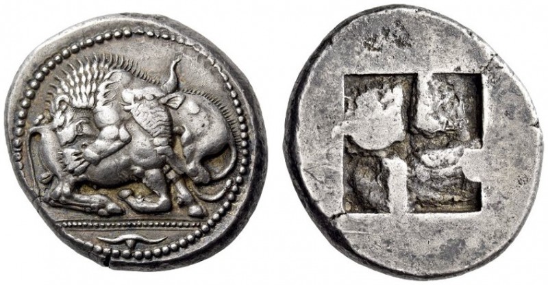 MACEDON, Akanthos. Circa 500-480 BC. Tetradrachm (Silver, 25mm, 16.98 g). Lion t...