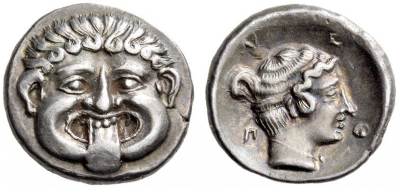 MACEDON, Neapolis. Circa 424-350 BC. Hemidrachm (Silver, 13mm, 1.91 g 5). Gorgon...