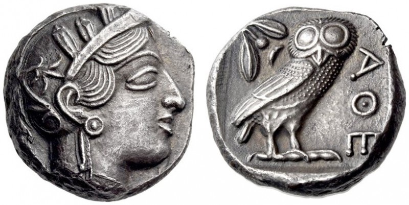 ATTICA, Athens. Circa 420s BC. Tetradrachm (Silver, 24mm, 17.11 g 9). Head of At...