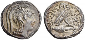 ATTICA, Athens. Circa 165-42 BC. Tetradrachm (Silver, 29mm, 16.44 g 12), Apellikon, Gorgias and Deinas, 88/87 . Helmeted head of Athena Parthenos to r...