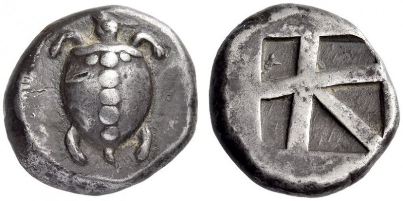 ISLANDS of ATTICA, Aegina. Circa 480-457 BC. Stater (Silver, 20mm, 12.44 g). Sea...