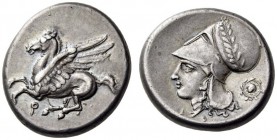 CORINTHIA, Corinth. Circa 345-307 BC. Stater (Silver, 20mm, 8.60 g 9). Ϙ Pegasus flying left with pointed wing. Rev. Α Ρ Head of Aphrodite to left, we...