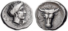 CRETE, Phaistos. Circa 300-270 BC. Drachm (Silver, 17mm, 5.76 g 1). Head of Aphrodite (?) to right, her hair bound in a roll, and wearing a triple pen...