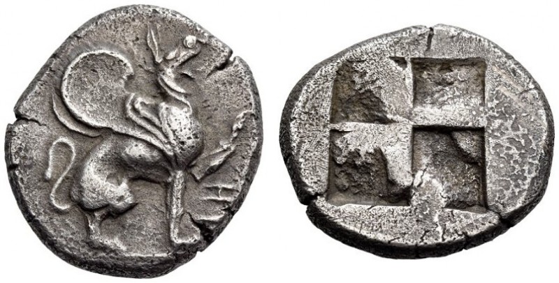 IONIA, Teos. Circa 465-440 BC. Stater (Silver, 23mm, 11.34 g). ΤΗ Griffin with l...