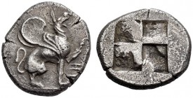 IONIA, Teos. Circa 465-440 BC. Stater (Silver, 23mm, 11.34 g). ΤΗ Griffin with left foreleg raised and open jaws, seated to right on ground line. Rev....