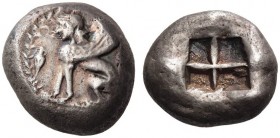 ISLANDS off IONIA, Chios. Circa 510-493 BC. Stater (Silver, 17mm, 7.87 g). Sphinx seated to left; to left, amphora; around, olive wtreath. Rev. Quadri...