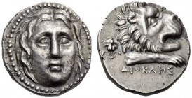 CARIA, Knidos. Circa. 210-185. Didrachm (Silver, 18mm, 5.32 g 12), Rhodian standard. Head of Helios facing, turned slightly to the right. Rev. [ΚΝΙ / ...