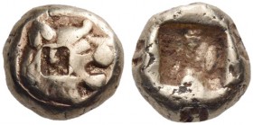 KINGS of LYDIA, Alyattes II to Kroisos, Circa 610-546 BC. Hemihekte (Electrum, 6mm, 0.90 g), light standard, Sardes. Head of lion with open jaws to ri...