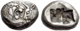 KINGS of LYDIA, Time of Cyrus to Darios I, Circa 545-520 BC. Siglos (Silver, 15x11mm, 5.37 g), Sardes. Confronted foreparts of a lion, on the left, an...