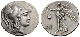 PAMPHYLIA, Side. Circa 205-100 BC. Tetradrachm (Silver, 30mm, 16.88 g 12), Di.... Helmeted head of Athena to right, wearing crested Corinthian helmet....