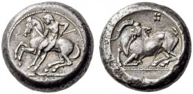 CILICIA, Kelenderis. Circa 430-420 BC. Stater (Silver, 18mm, 10.70 g 10). Youthful nude rider, holding the reins with his right hand and a goad in his...