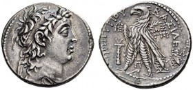 SELEUKID KINGS, Demetrios II Nikator, Second reign, 129-126/5 BC. Tetradrachm (Silver, 29mm, 14.10 g 12), Tyre, year 183 = 130/129. Diademed and drape...