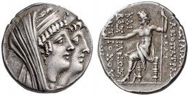 SELEUKID KINGS, Kleopatra Thea & Antiochos VIII, 126/5-121/0 BC. Tetradrachm (Silver, 26mm, 16.61 g 12), Ptolemais-Ake, c. 125. Jugate bust of Kleopat...