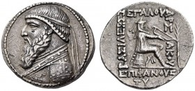 KINGS of PARTHIA, Mithradates II, 121-91 BC. Tetradrachm (Silver, 28mm, 14.78 g 1), Seleukeia on the Tigris, 119-109. Diademed bust of Mithradates to ...