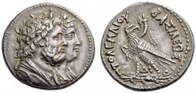 PTOLEMAIC KINGS of EGYPT, Ptolemy IV Philopator, 225-205 BC. Tetradrachm (Silver, 26mm, 14.28 g 12), Alexandria. Jugate busts to right of Serapis, lau...