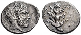 KYRENAIKA, Kyrene. Circa 435-331 BC. Tetradrachm (Silver, 27mm, 12.98 g 12), Asiatic standard. Κ-Υ / Ρ-Α /Ν-Α Silphium plant. Rev. Head of Zeus-Ammon ...
