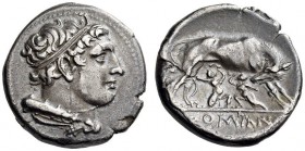 Anonymous, c. 276-265 BC. Didrachm (Silver, 20mm, 6.90 g 7), Neapolis. Head of Hercules to right, wearing taenia, and with lion’s skin and club over h...
