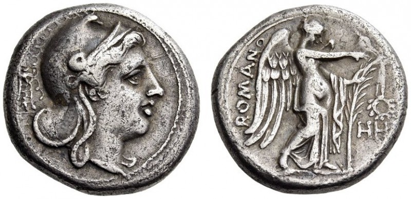Anonymous, c. 250-240 BC. Didrachm (Silver, 18mm, 6.52 g 7), Rome. Head of Roma ...