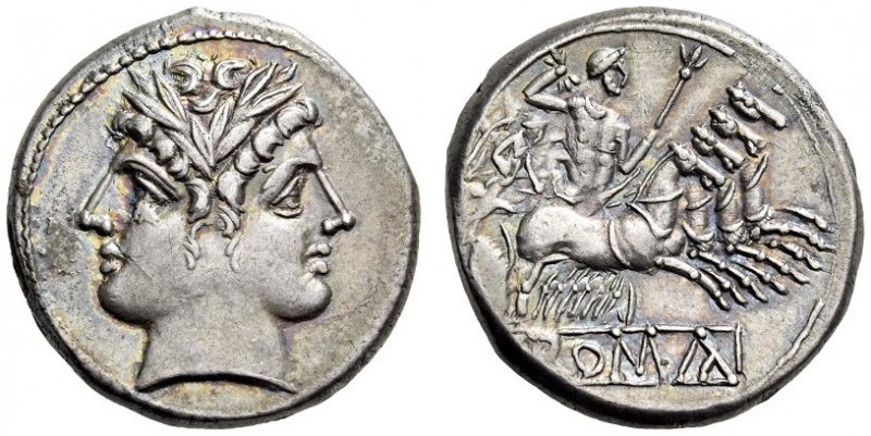 Anonymous, c. 225-214/212 BC. Quadrigatus (Silver, 19mm, 6.80 g 2), Rome. Laurea...