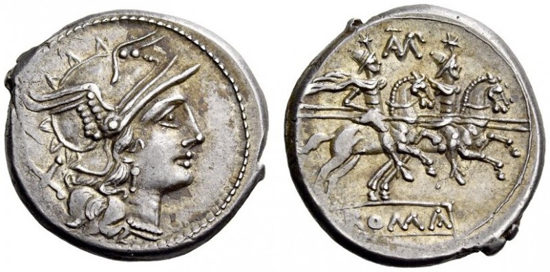 Cn. Baebius Tamphilus, 194-190 BC. Denarius (Silver, 19mm, 4.02 g 10), Rome. Hel...