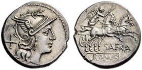 S. Afranius, 150 BC. Denarius (Silver, 18mm, 3.66 g 12), Rome. Helmeted head of Roma to right; behind, X. Rev. ROMA Victory driving biga to right; bel...