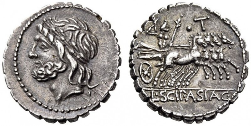 L. Cornelius Scipio Asiaticus, 106 BC. Denarius serratus (Silver, 18mm, 4.02 g 1...
