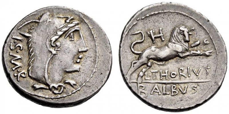 L. Thorius Balbus, 105 BC. Denarius (Silver, 20mm, 3.96 g 5), Rome. I.S.M.R Head...